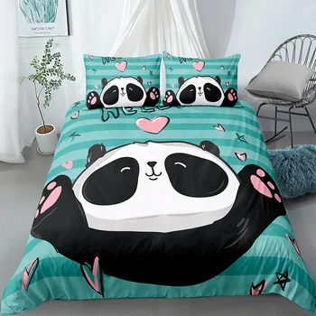 3D Panda posteľná bielizeň Nastaviť Perinu obliečka na Vankúš pre Dospievajúce Deti Jedného Kráľovná King Size Posteľ Sady 2/3ks