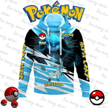 Nové Anime Pokémon Modrá Outdoorové Športy Zimné Mužov a Žien Glaceon Fleece Mikina s Kapucňou
